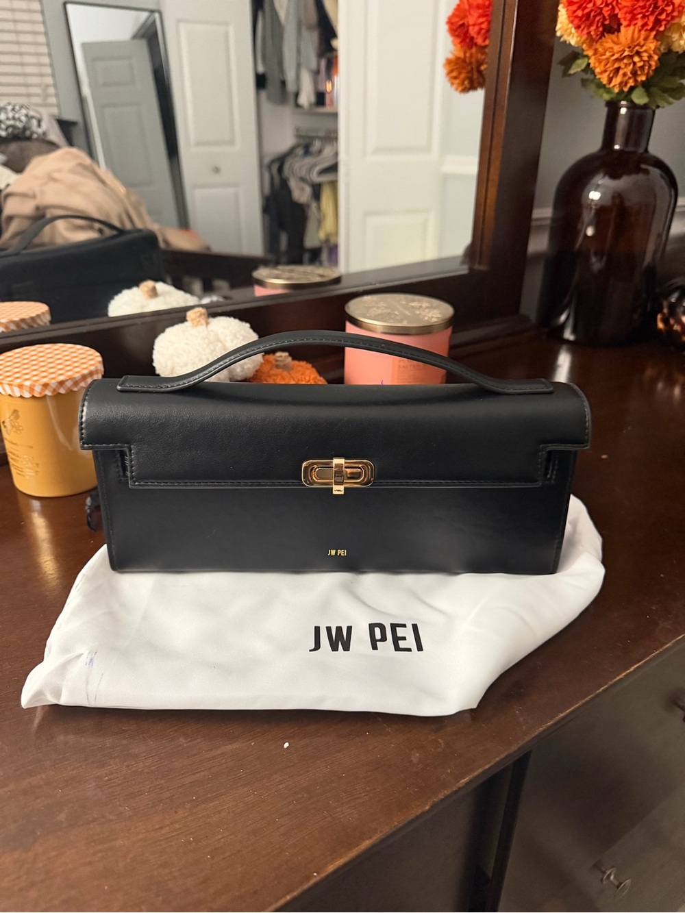 JW PEI Black Mini Top-Handle Bag with Gold Hardware